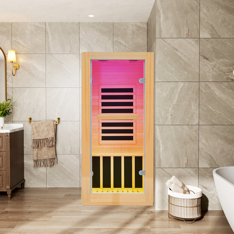 Eulen Solid Wood Single Infrared Sauna Room With Bluetooth Audio, Sole Control, Panoramic Warm Light
