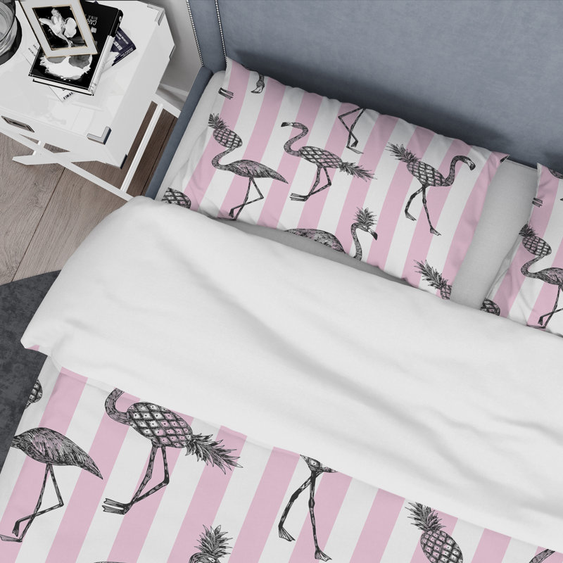 Ensemble de housse de couette mid-century flamant rose, Housse de couette très grand + 2 taies décoratives