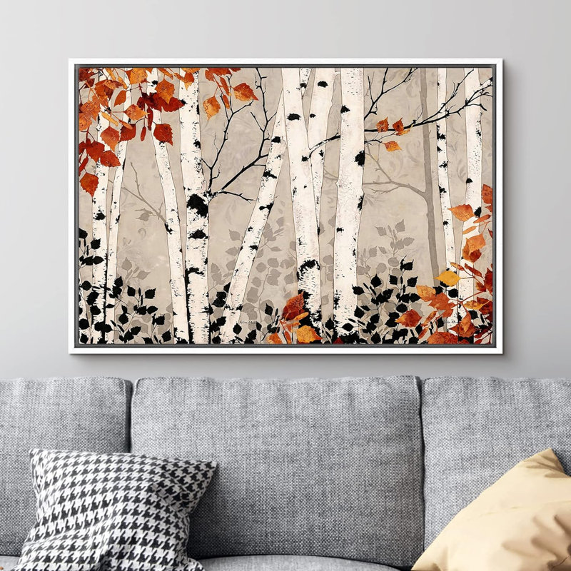 Aspen Birch «Forest Birch Trees» sur, H 24 po x l 36 po, Cadre flottant blanc