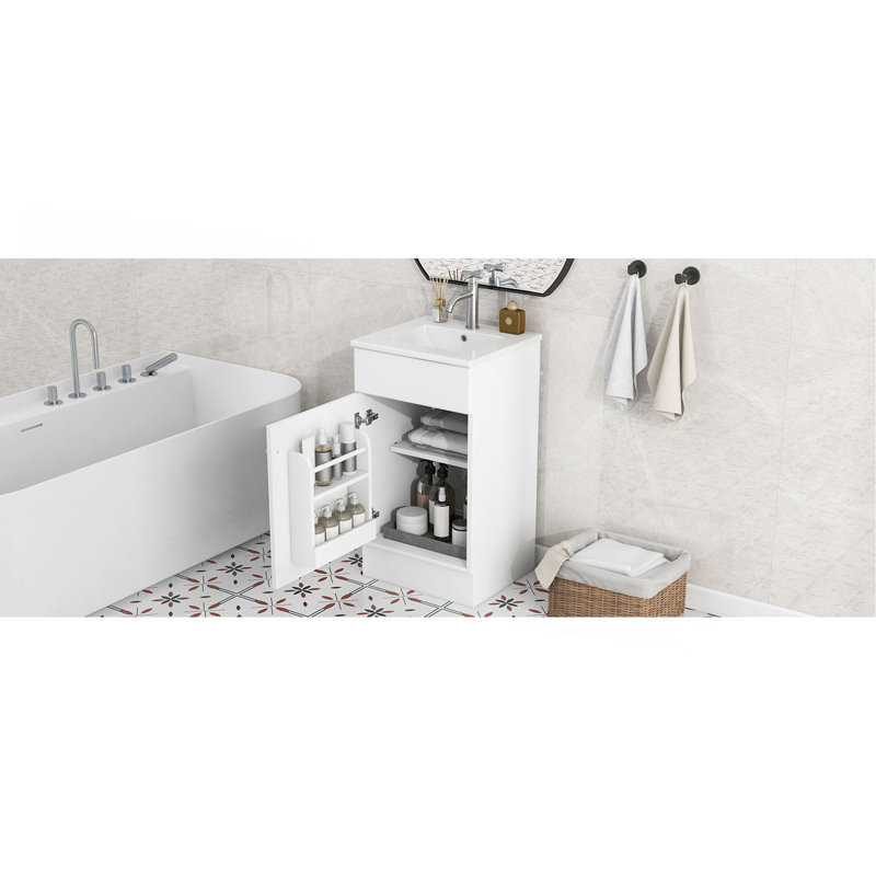 Meuble-lavabo 18 po avec lavabo, meuble-lavabo avec tablette de porte et tablette réglable