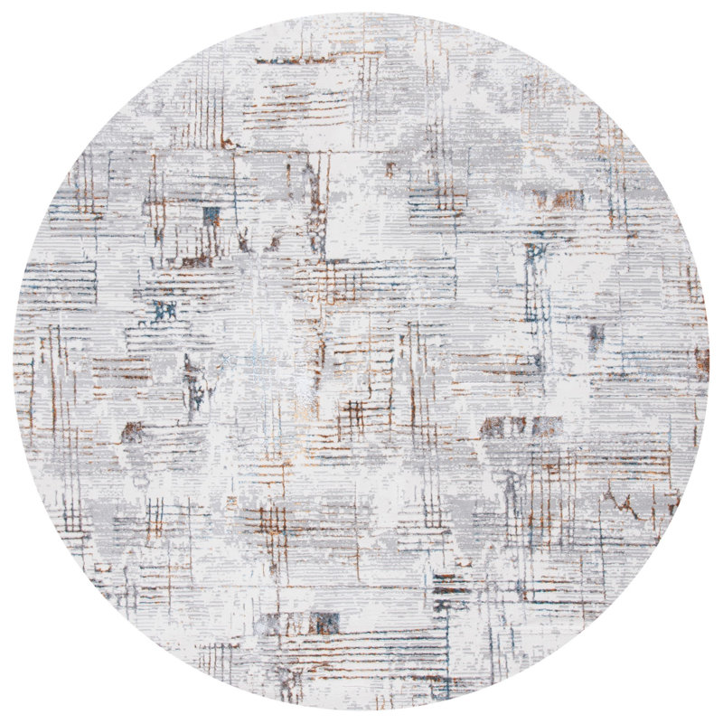 Tapis abstrait gris / ivoire, Rond 6 pi 7 po