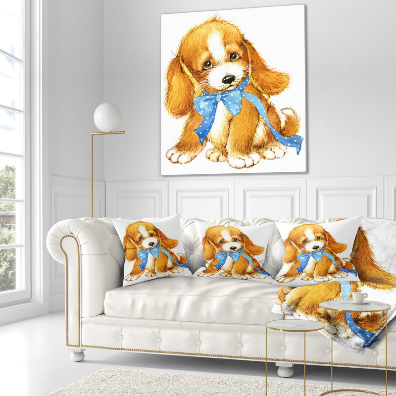 Aquarelle d'un joli chiot - coussin imprimé animal, 16 po x 1 po, Coussin décoratif