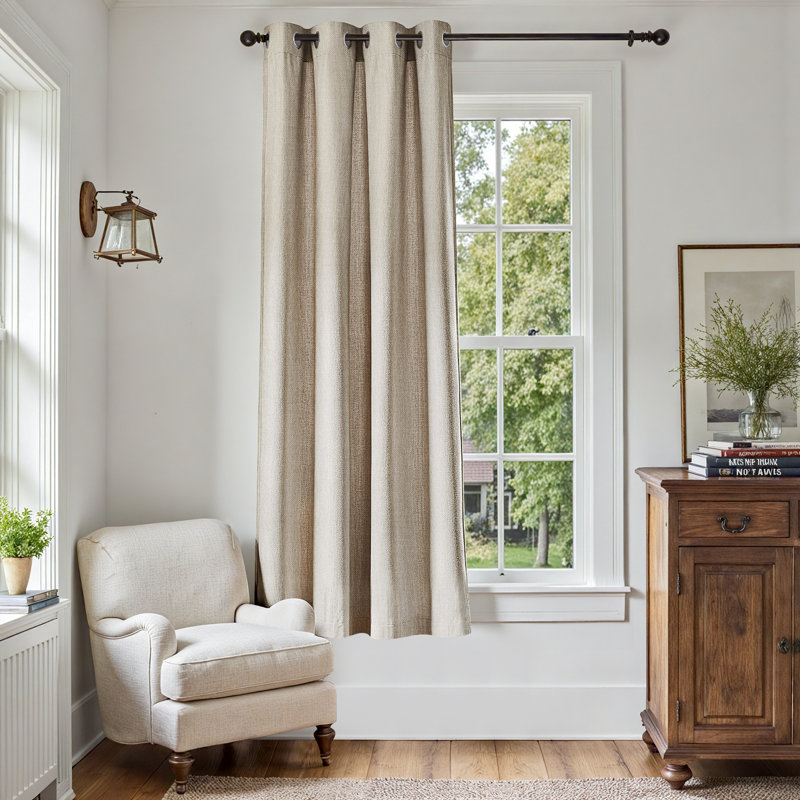 Grommet Room Darkening Linen Textured Curtain, Grayish Beige, 50" W x 72" L