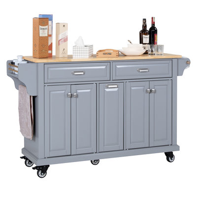 Kitchen Island With Rubber Wood Countertop