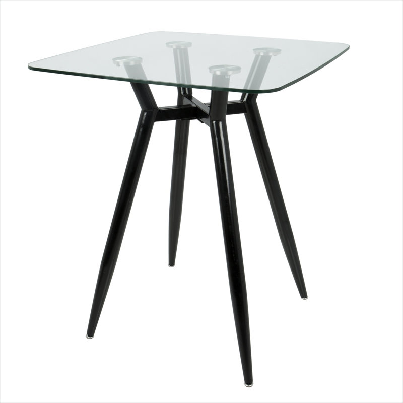 Table carrée en verre transparent avec base en métal, style Mid-Century, sièges 4, 30 pouces