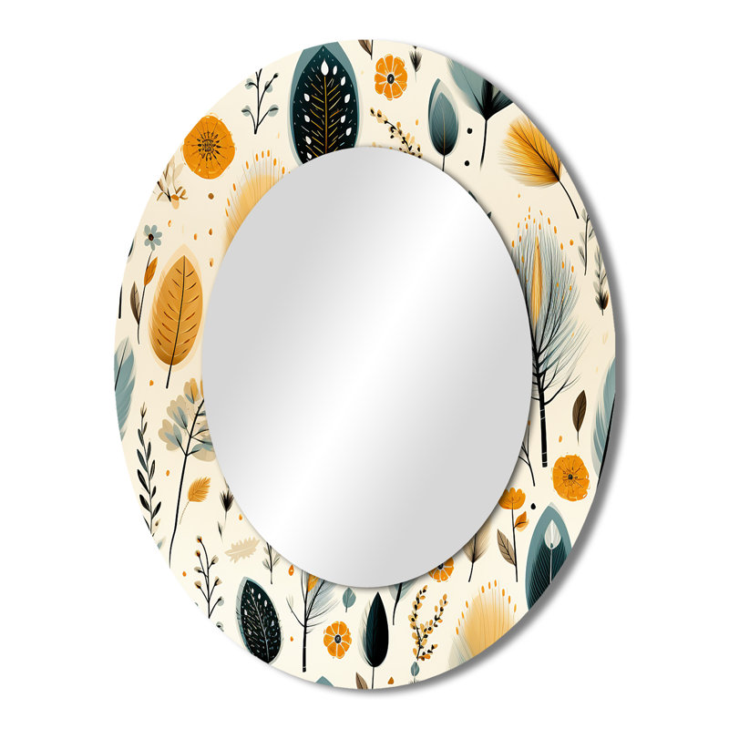Motif boho inspiré de la nature - grand miroir mural ovale sur métal, H 43 po x l 33 po
