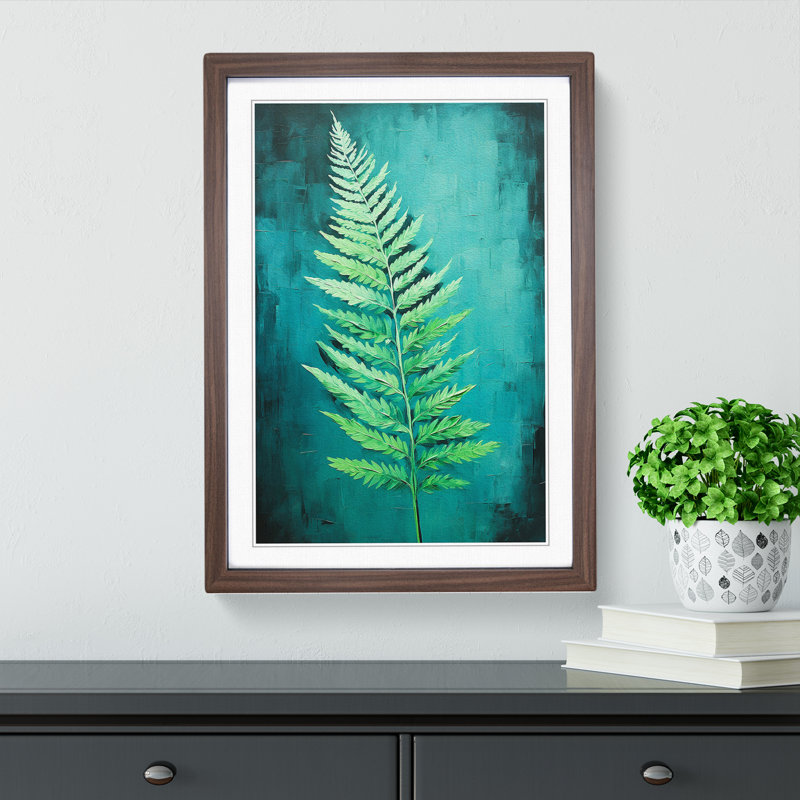 Fern Leaf Modern - Single Picture Frame Print on Wood, Walnut Framed, 64cm H x 46cm W
