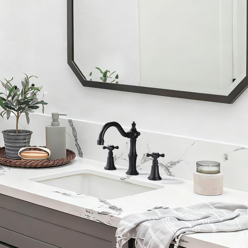  Victorian Vintage Widespread Bathroom Sink Faucet With Optional Drain Assembly, Matte Black, Drain Assembly Not Included