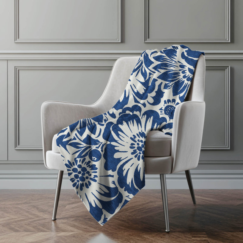 Jeté en sherpa floral Addison, Marine
