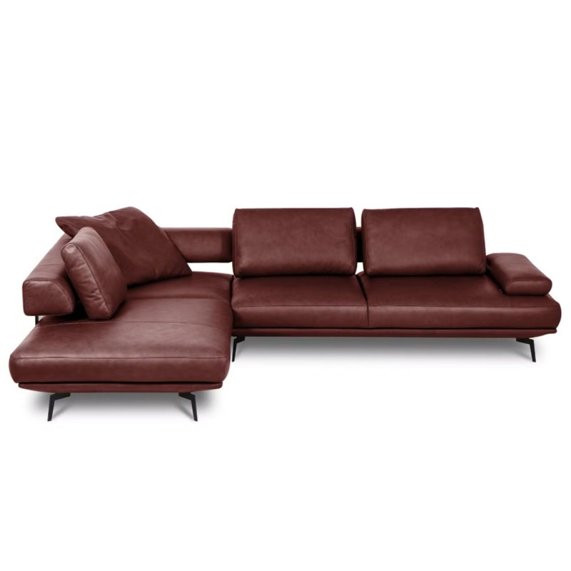 Trumansburg Power Reclining Corner Sofa in Genuine Leather, Red, Left Hand Facing