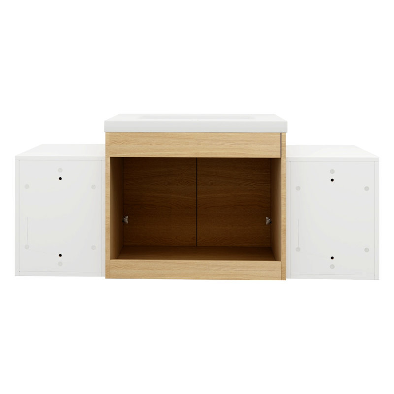 Meuble-lavabo mural avec 2 portes et tablettes de rangement latérales, H 20,5 po x l 47,68 po x P 17,68 po, 2