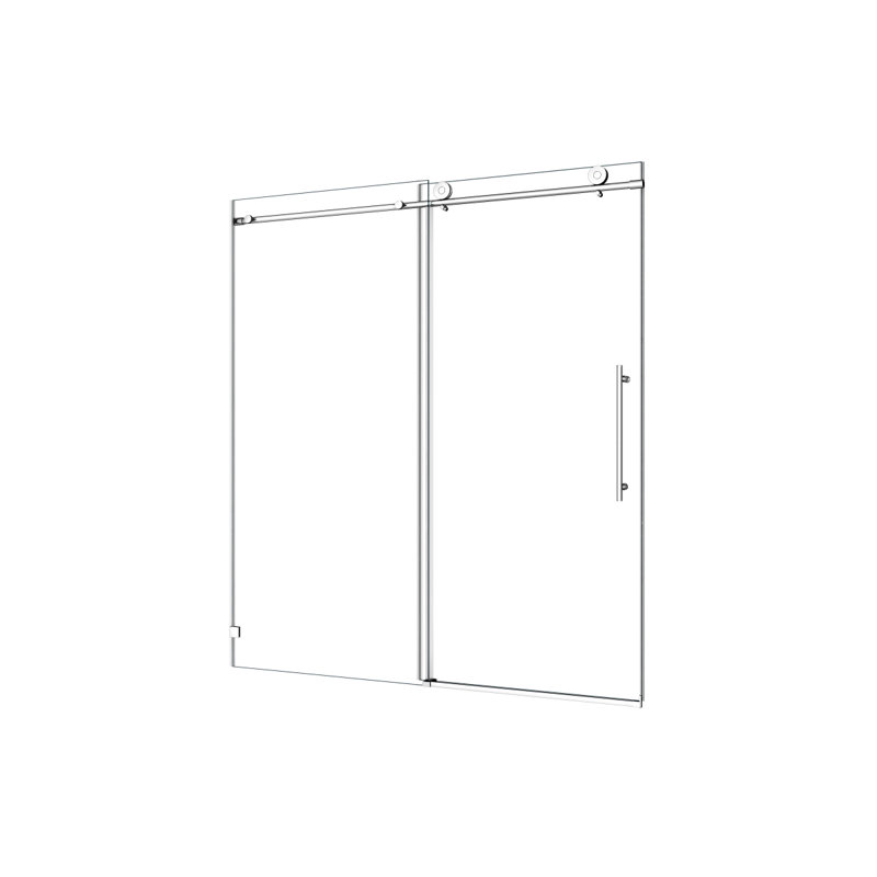 4876 nickel brossé sans cadre, une porte de douche fixe et une porte décalée, grandes poulies 70 SM 304 SUS avec fonction de fermeture douce réglable, avec nettoyage facile à utiliser et poignée anti-déflagrante