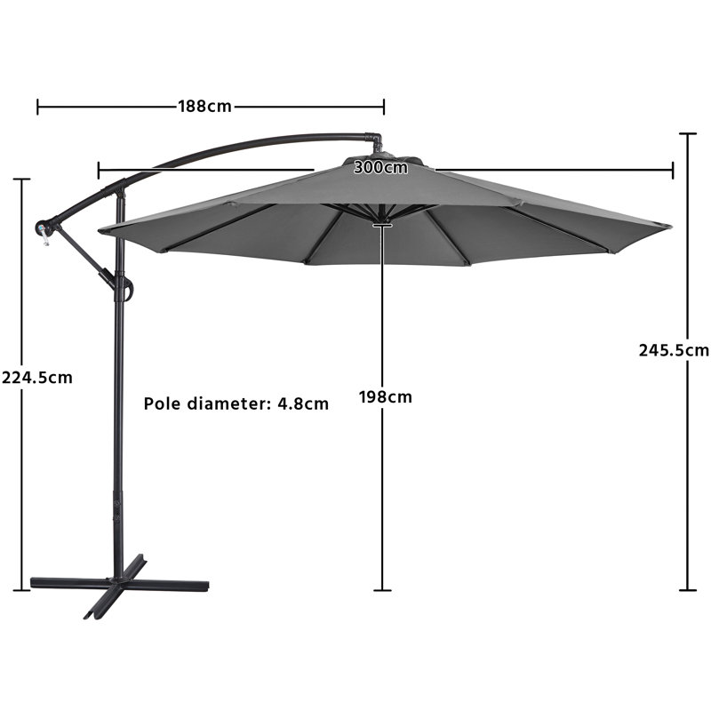 300cm D Patio Offset Umbrella, Grey