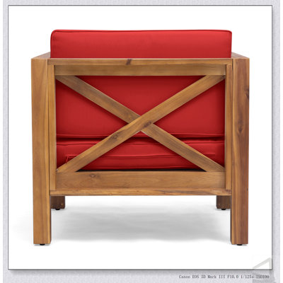 Fauteuil club Brava avec structure en bois d'acacia et coussins résistants à l'eau, parfait pour la détente en plein air et la durabilité