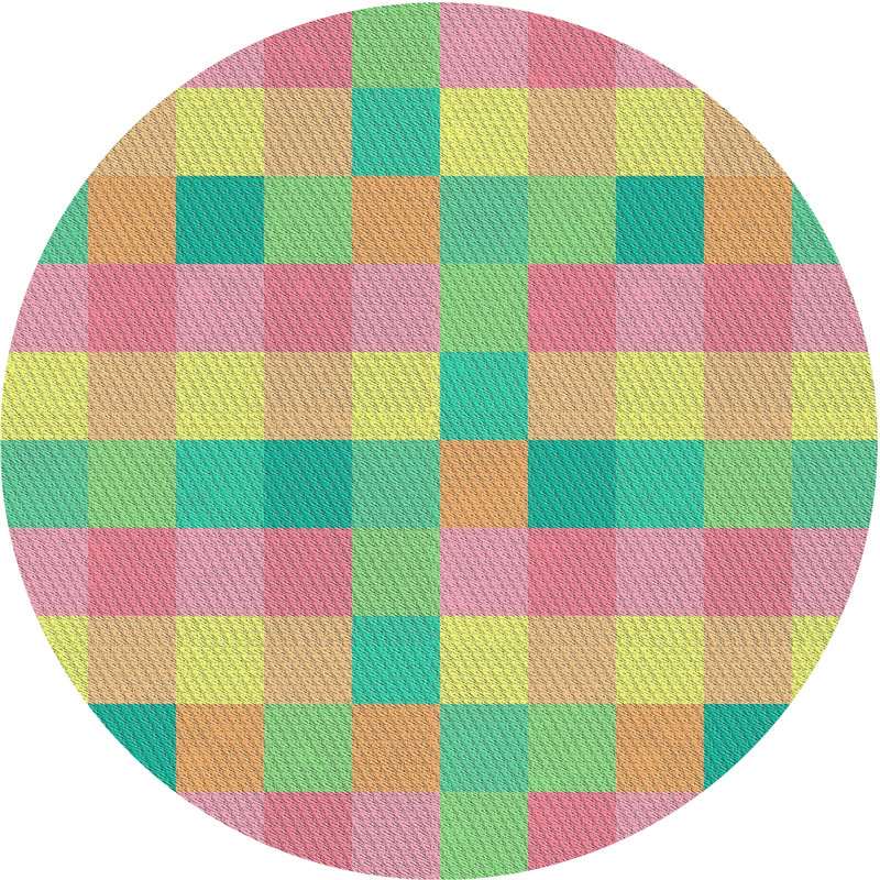 Tapis vert/jaune/rose à motifs Izaguirre, Rond 4 pi