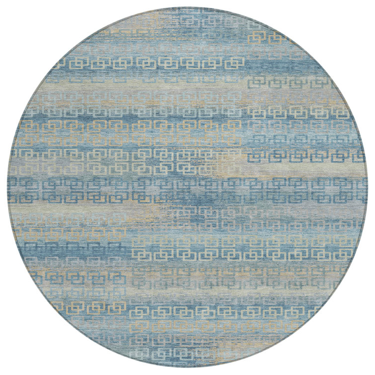 Machine Washable Indoor/Outdoor Xhevrie Teal Rug