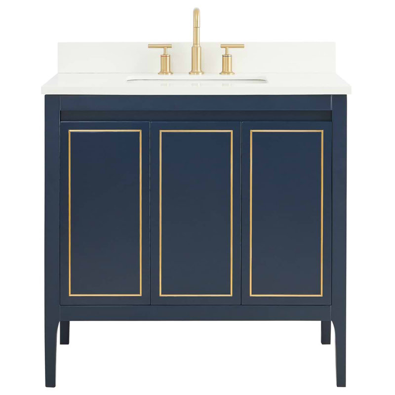 Meuble-lavabo simple autoportant de 36 po avec plateau en quartz blanc pur et vasque en céramique Ackerson