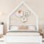Grand lit plateforme en bois avec garde-corps et 2 tiroirs, blanc-124438615