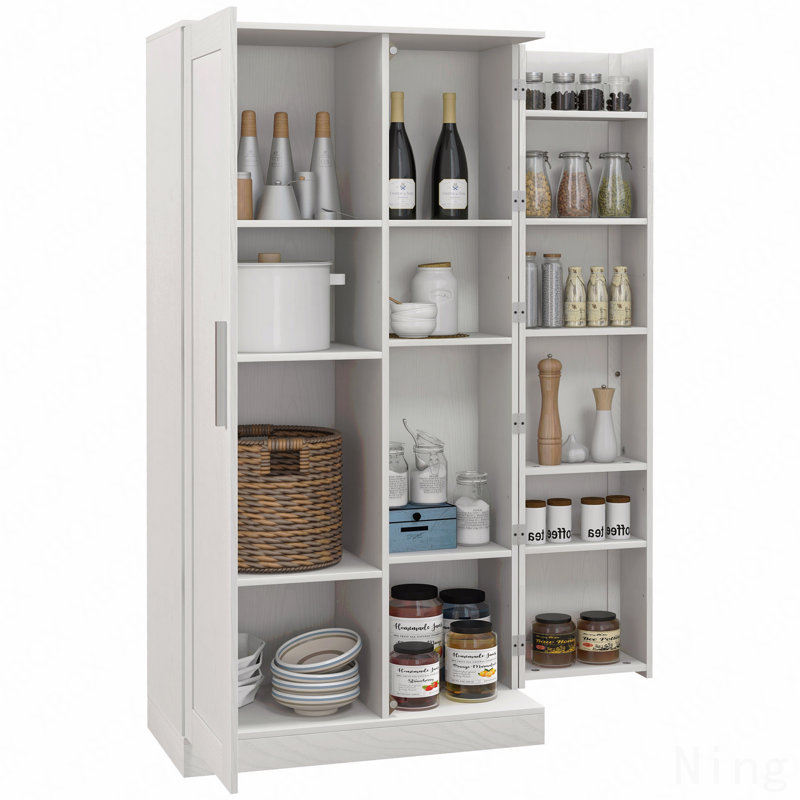 Armoire de rangement 63 po à 14 niveaux pour garde-manger autoportante à 2 niveaux - 2 portes, tablettes réglables