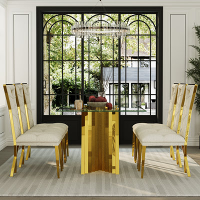 Ensemble de chaises de salle à manger en chenille Glam blanc avec pieds en forme de X en or poli