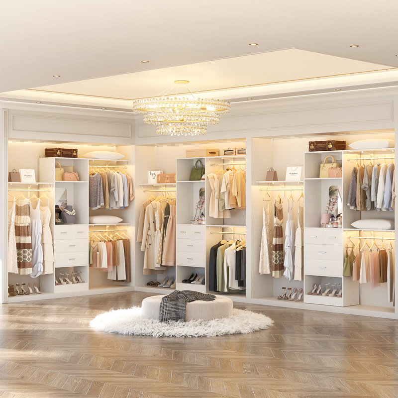  20.5'' - 96" W Closet System with Wooden Drawers and Hanging Rods(Cut to Fit), White