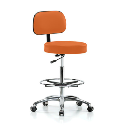 Backed Adjustable Backrest Adjustable Height Ergonomic Lab Stool with Footrest and Removable Casters/Wheels