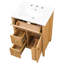 Meuble-lavabo de 24 po avec lavabo simple, conception moderne autoportante en bois massif, un tiroir rabattable, deux tiroirs, une tablette réglable, pour une plomberie facile, un lavabo en céramique lisse, des poignées en métal doré,