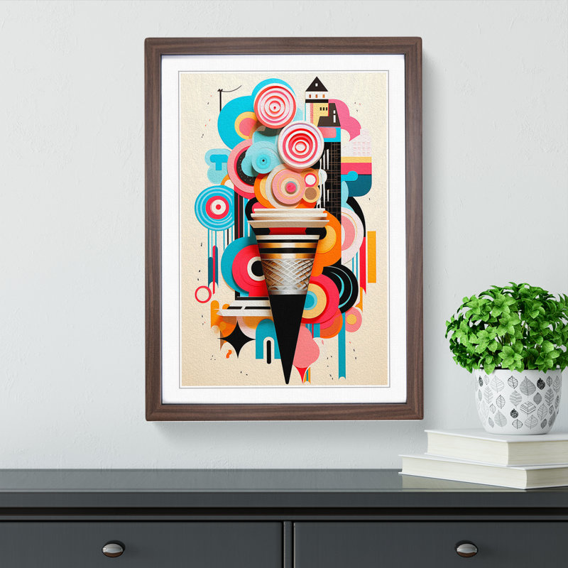 Ice Cream Constructivism - Single Picture Frame Print on Wood, 64cm H x 46cm W x 2cm D, Walnut