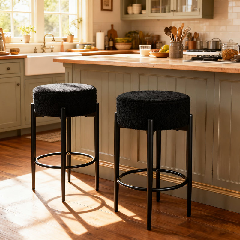 Counter Height Bar Stools Set of 2, 24" Modern Backless Bar Stools, Black, Black