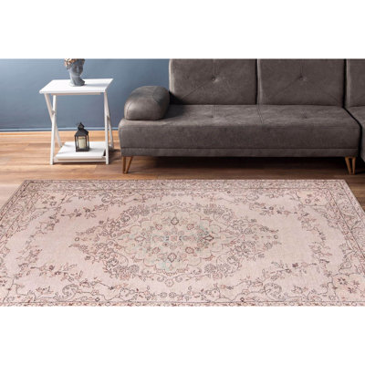 Tapis oriental en polyester beige / gris Brainard