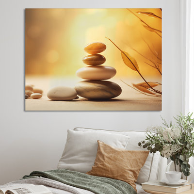 «Zen Serenity Cairn Sculpture Balance I - Spiritual Stone», reproduction sur toile encadrée