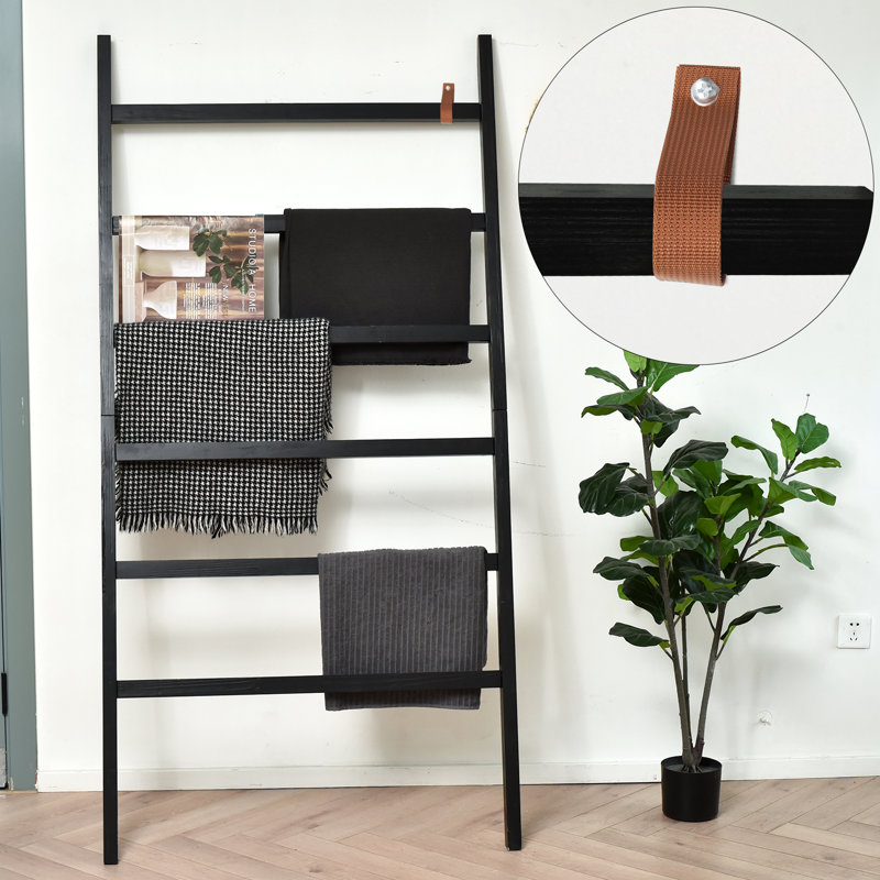 Très grand porte-serviettes en bois rustique 6 pi, Noir, noir, noir, noir
