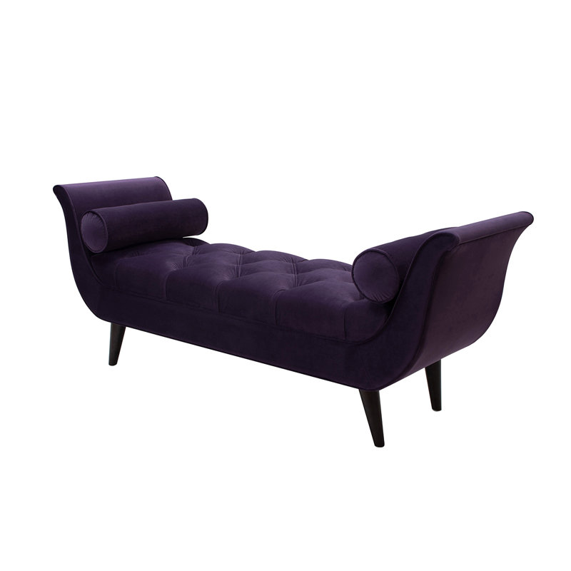 Banc d'entrée touffeté à accoudoirs évasés, velours, Mauve