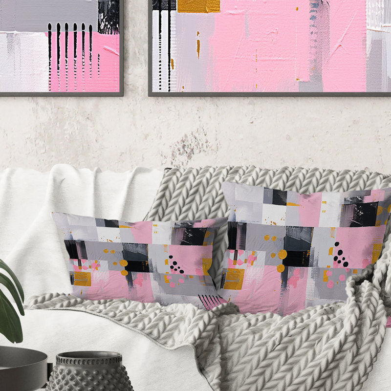 Coussin décoratif à imprimé symétrique gris et rose
