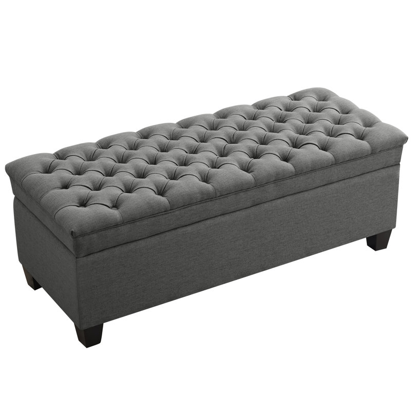 51" W Linen Upholstered Flip Top Storage Bench, Dark Gray