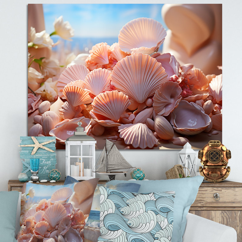 Coquillages romantiques sur toile, Toile tendue, H 12 po x l 20 po x P 1 po