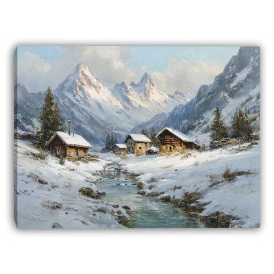 Alpine Cabins in Winter Light Wrapped Canvas Wall Art