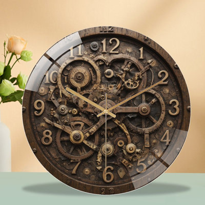 Horloge numérique et engrenages Steampunk - horloge murale moderne en verre 12 po