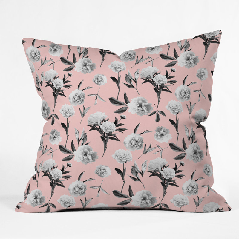 Coussin décoratif à rosé en mono lisa argyropoulos pivoines, 16 po x 1 po