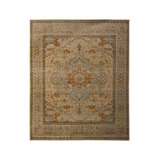 Hand-Knotted Serapi Rug Beige Blue Red Medallion Serapi Pattern By Rug & Kilim