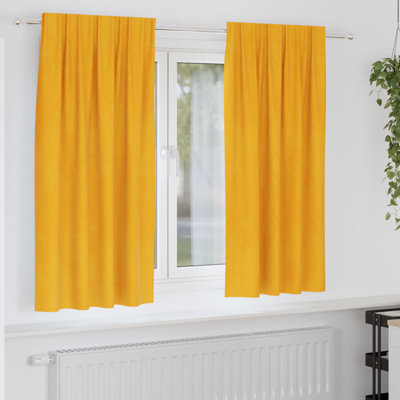 Curtains Polyester 140Cm Sound-Absorbing, 140cm Width x 175cm Drop, Mustard