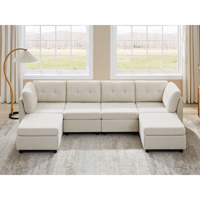 Chenille Upholstered Sectional Sofa Couch With Ottoman