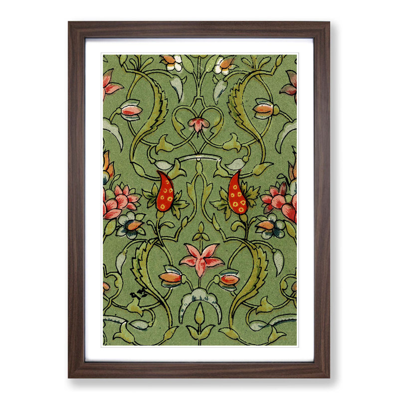 Antique Floral Illustration by Owen Jones - Single Picture Frame Painting, Walnut Framed, 63cm H x 45cm W x 2cm D
