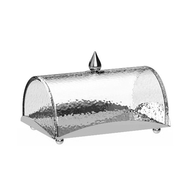 Rectangle Cake Tray with Dome and Marble Knob, Silver 10"L x 7.2"W x 6"H