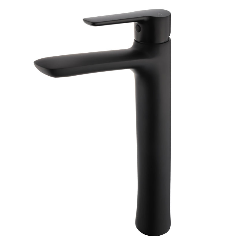 Round Single Hole Vessel Sink Bathroom Faucet, Black