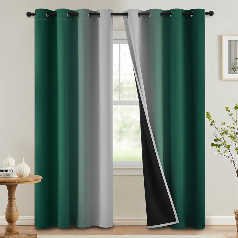 Rideaux 100% occultants, rideaux obscurcissant avec œillets pour chambre à coucher, Vert foncé, L 52 po x L 84 po