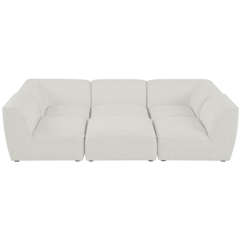 Calvie Upholstered U-Shaped Sectional with Ottoman Reversible, Cream Linen Textured Fabric