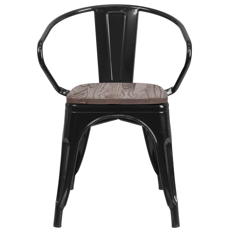 Kesterson Metal Chair with Wood Seat and Arms, Black