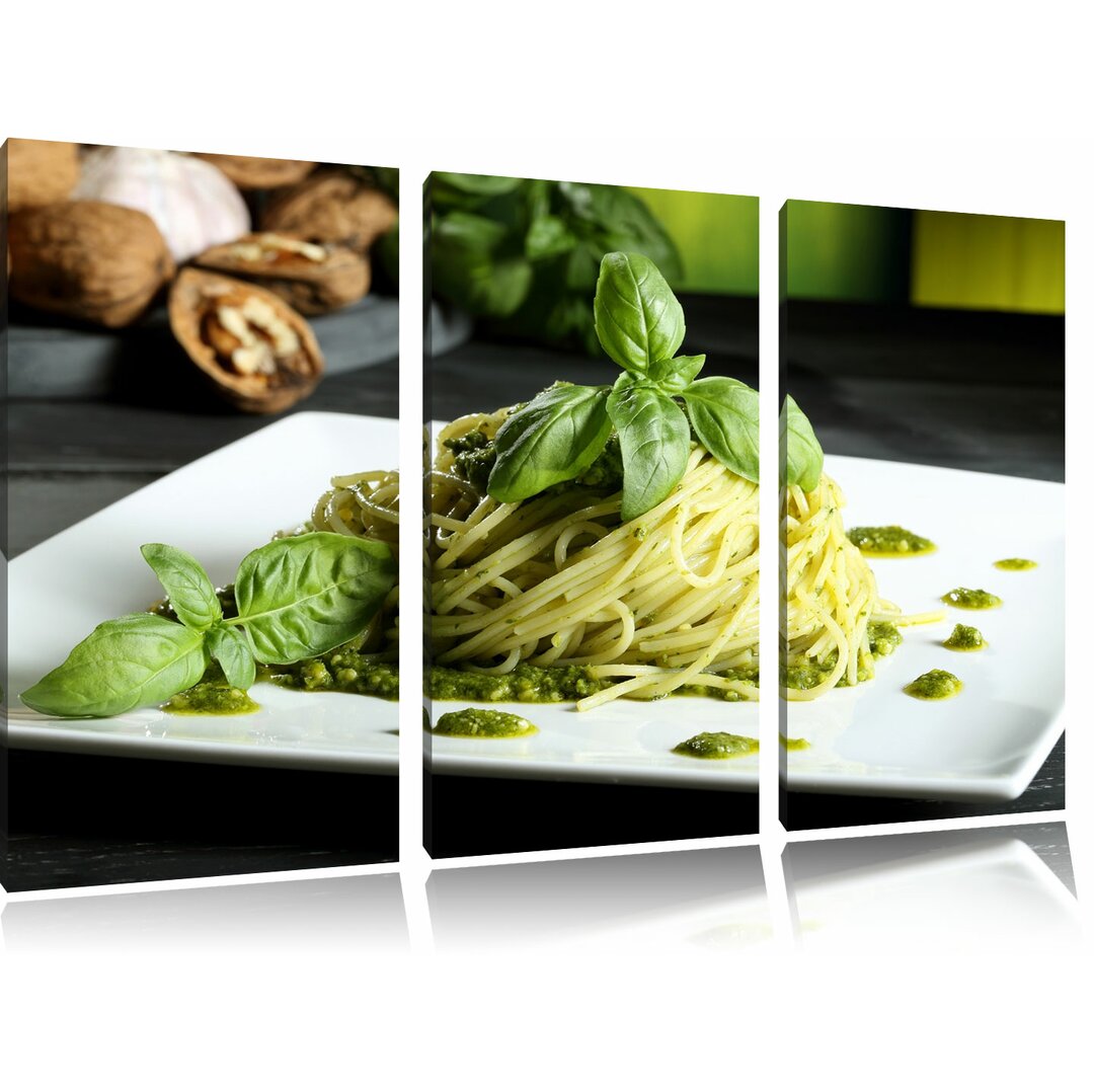 3-tlg. Leinwandbilder-Set „Spaghetti mit grünem Pesto“, Fotodruck