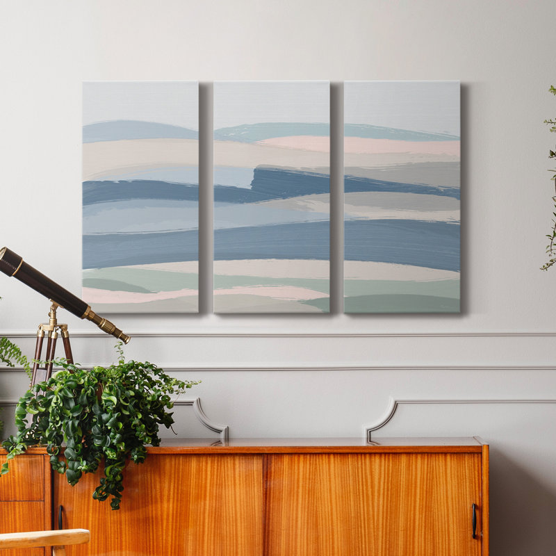«Rolling Waters», peinture sur toile tendue 3 pièces, H 48 po x l 96 po x P 1 po